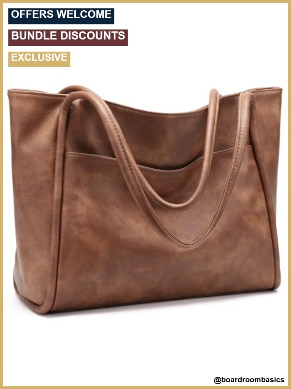 Tote Bag for Work with Zipper Vegan Leather Ladies Travel Shoulder Bag